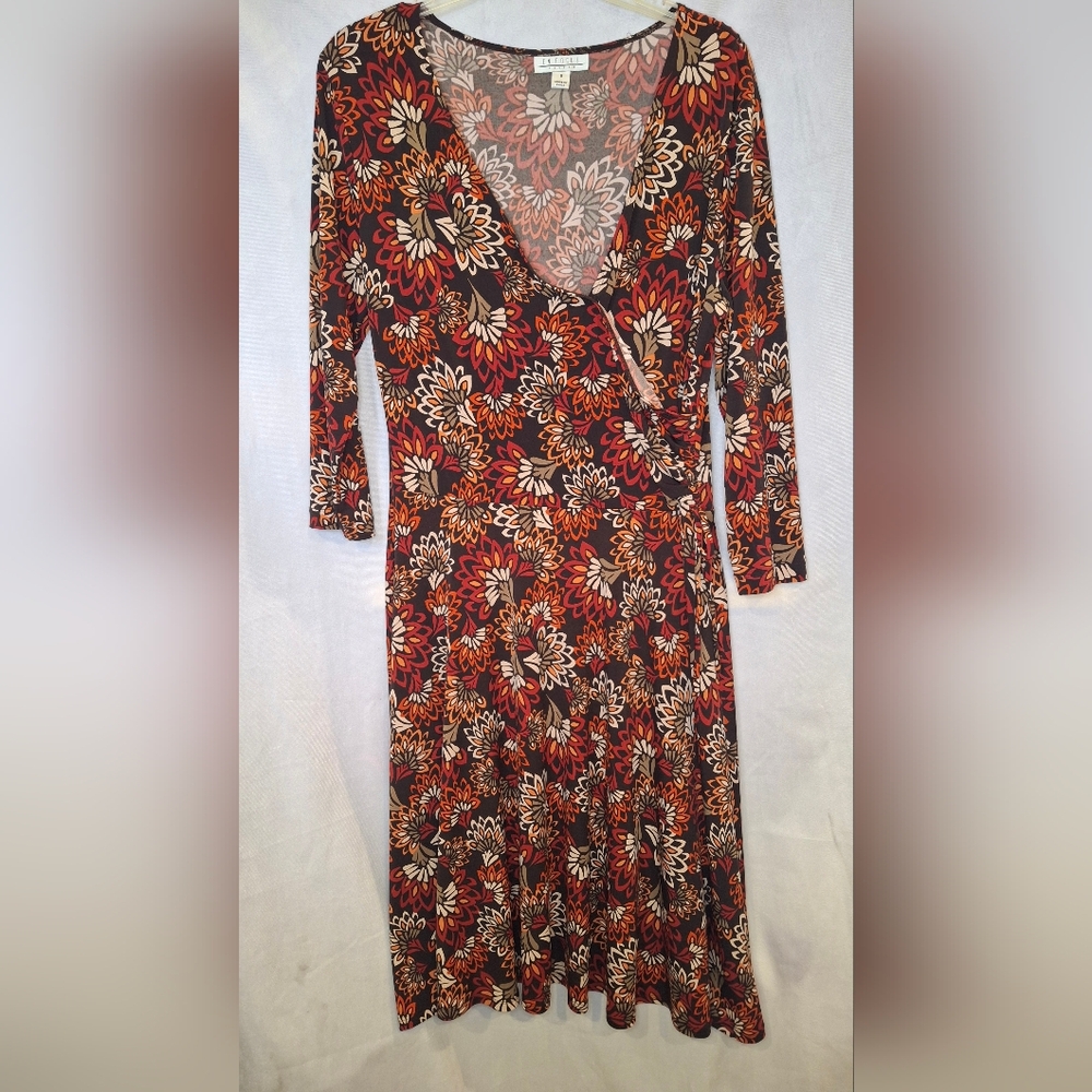 En Focus Studio Floral Midi Stretch Dress SIze 8 Mulitcolor Earth Tones